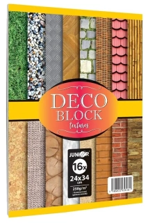 Farebný dekoračný papier - DECO BLOCK 16 listov/16 vzorov, 250g/m2